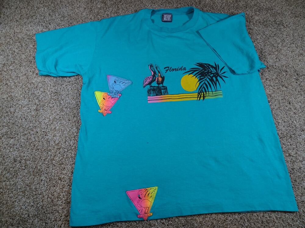 Vintage 80s Miami Beach Florida Graphic Tee M Teal Synthwave Aesthetic